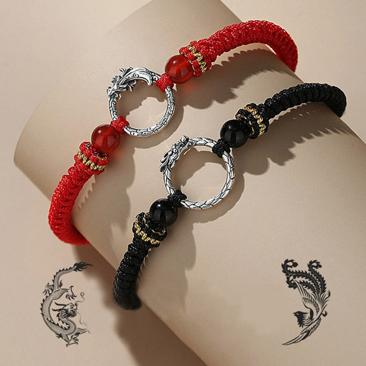 Pulsera de plata de ley 925 hecha a mano con Buddha Stones , año del dragón, Fénix, hebilla de la paz, pulsera para pareja de la suerte