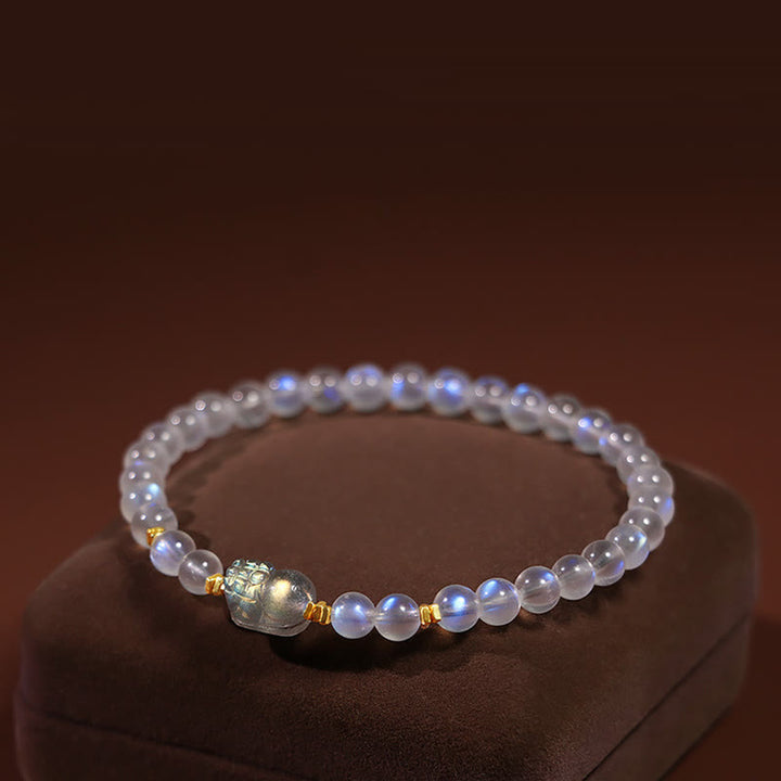 Pulsera curativa PiXiu de piedra lunar natural chapada en plata de ley 925 con Buddha Stones