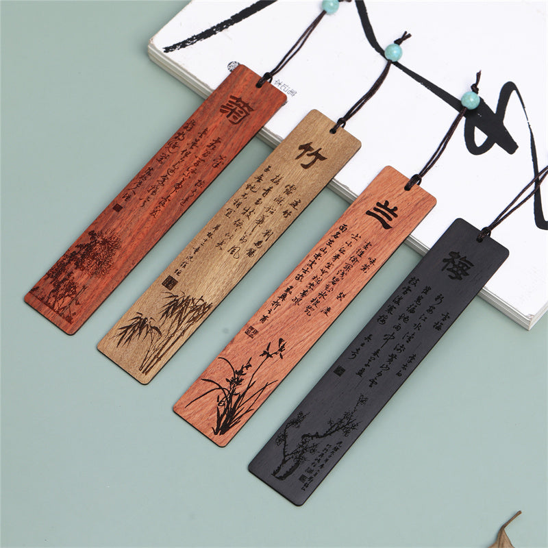 Marcadores de madera de crisantemo de bambú de orquídea ciruela con Buddha Stones con caja de regalo