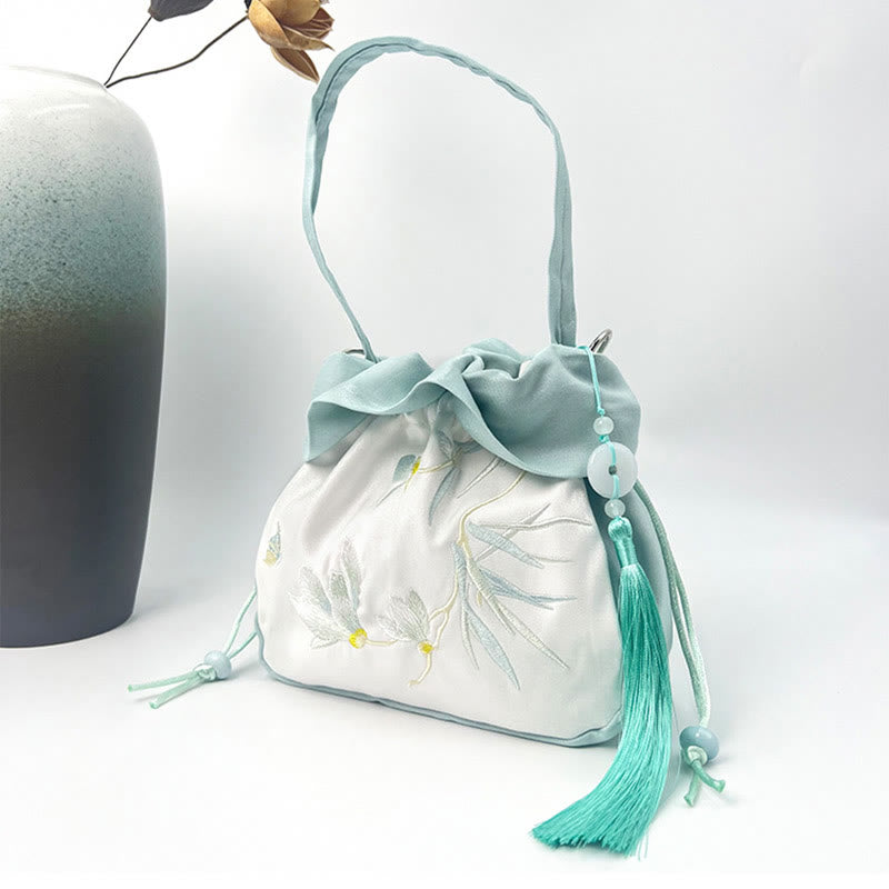 Buddha Stones Suzhou Bordado Camelia Magnolia Peonía Loto Seda Bolso Bandolera Bolso Bandolera Bolso