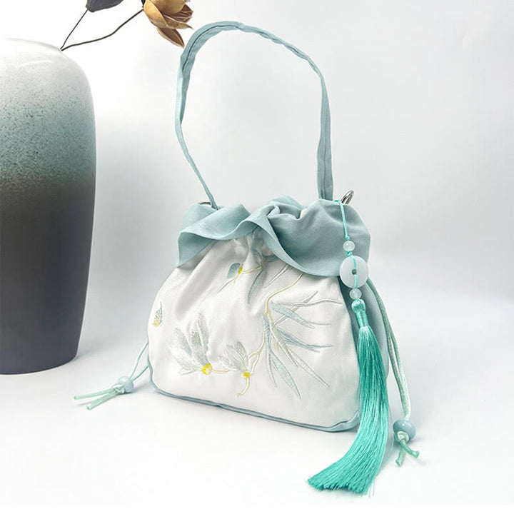 Buddha Stones Suzhou Bordado Camelia Magnolia Peonía Loto Seda Bolso Bandolera Bolso Bandolera Bolso