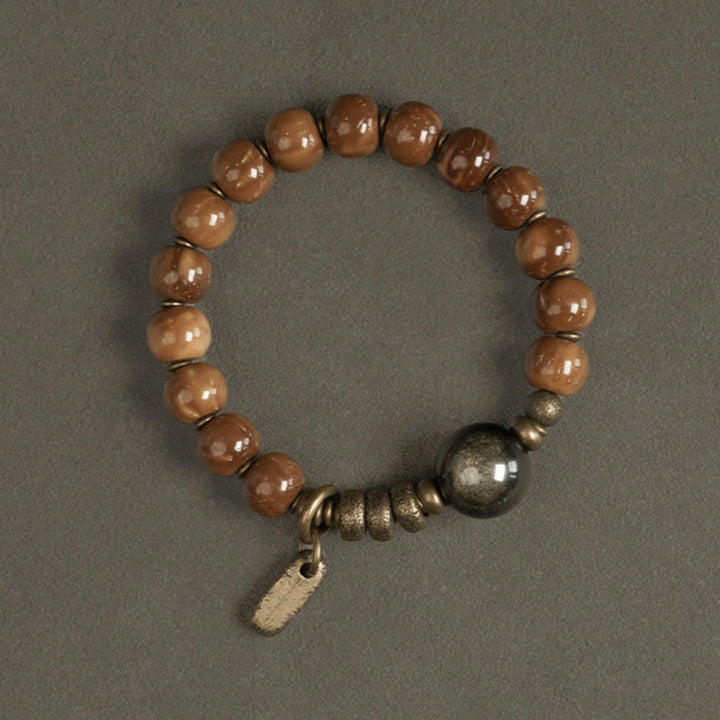 Pulsera de la suerte con Buddha Stones de Kuka, ojo de tigre, brillo dorado, obsidiana, cobre, riqueza