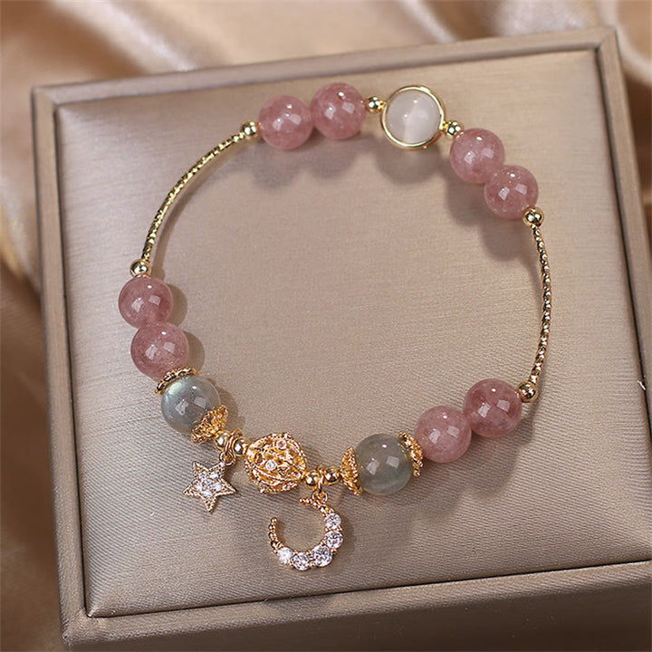 Pulsera de amor con Buddha Stones, cuarzo fresa, piedra lunar, luna, estrella - image 8