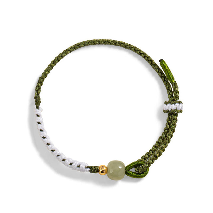 Pulsera de cuerda trenzada de la suerte con cuentas de jade hetiano de plata de ley 925 con Buddha Stones