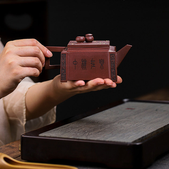 Buddha Stones Yixing, todo hecho a mano, Gomoku, juego de ajedrez, tetera cuadrada de Kung Fu de arcilla púrpura, 280ml