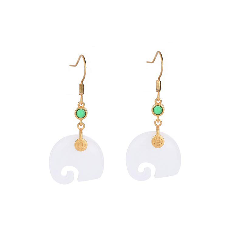 Pendientes FengShui Elefante Jade Blanco Fortuna