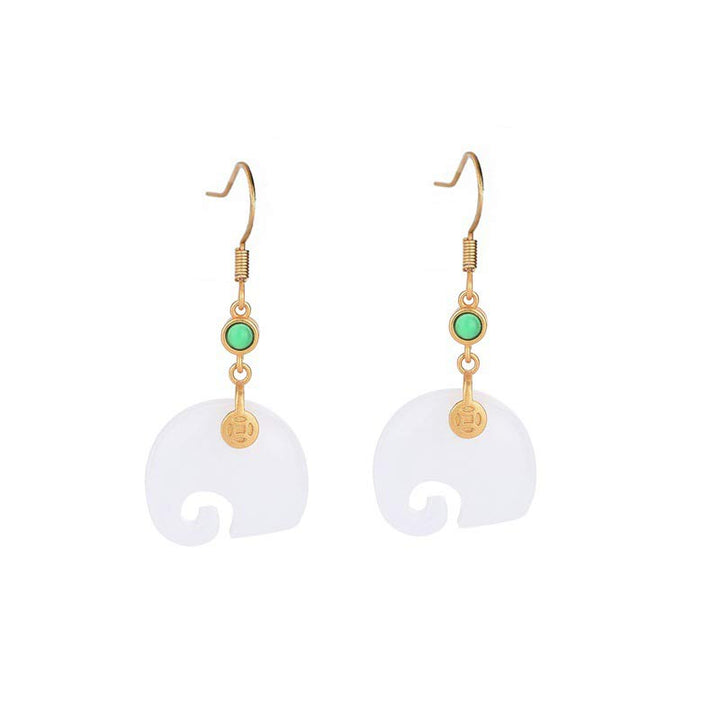 Pendientes FengShui Elefante Jade Blanco Fortuna