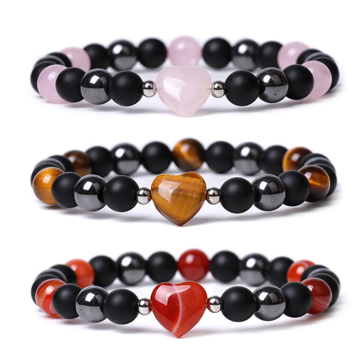 Pulsera de protección de corazón de amor de cristal de piedra de ojo de tigre de ónix negro de Buddha Stones