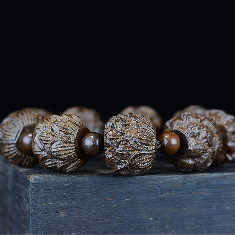 Pulsera de equilibrio grabada con dragón de loto, dieciocho arhats, madera de ébano, Buddha Stones