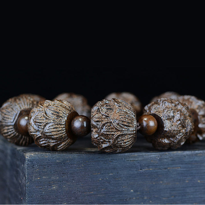 Pulsera de equilibrio grabada con dragón de loto, dieciocho arhats, madera de ébano, Buddha Stones