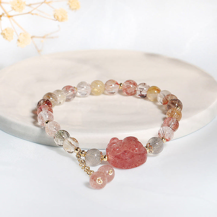 Buddha Stones Cuarzo Fresa Natural Garra de Pata de Gato Pulsera de Amor de Piedra Lunar de Cuarzo Rutilado Colorido - image 3