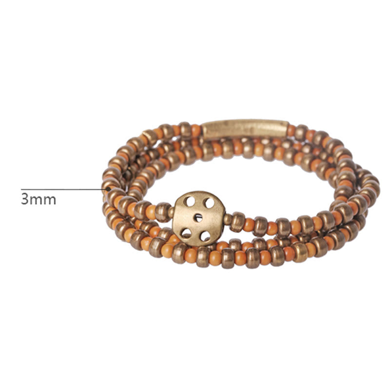Pulsera de riqueza de cobre con hueso de olivo retro con Buddha Stones