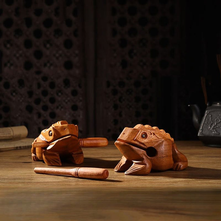 Buddha Stones hechas a mano FengShui, rana de la suerte y la riqueza, Mini rana croadora de madera, decoración Guiro