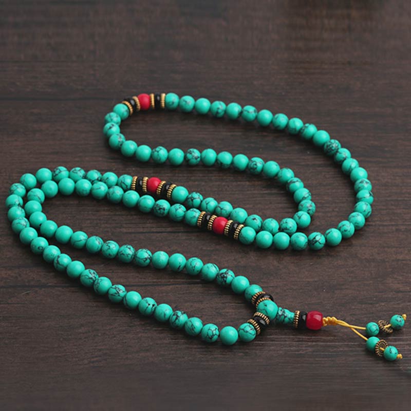 Pulsera Mala curativa de turquesa tibetana con Buddha Stones