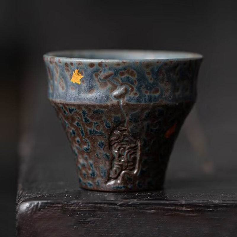 Taza de té de cerámica de estilo vintage pequeña con Buddha Stones, taza de té Kung Fu de 50ml