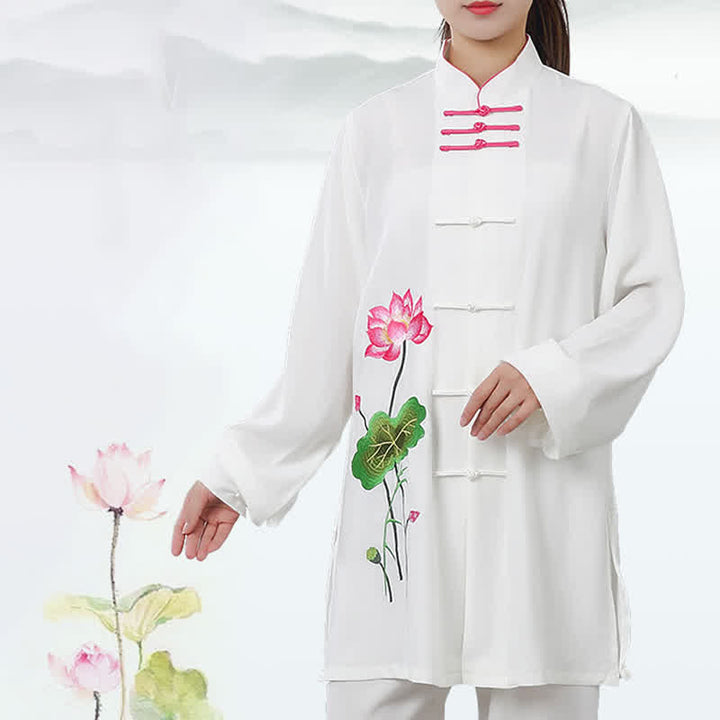 Conjunto de ropa para mujer con diseño de hojas y flores de loto y piedras de Buddha Stones para meditación, tai chi, oración y práctica espiritual zen - image 3