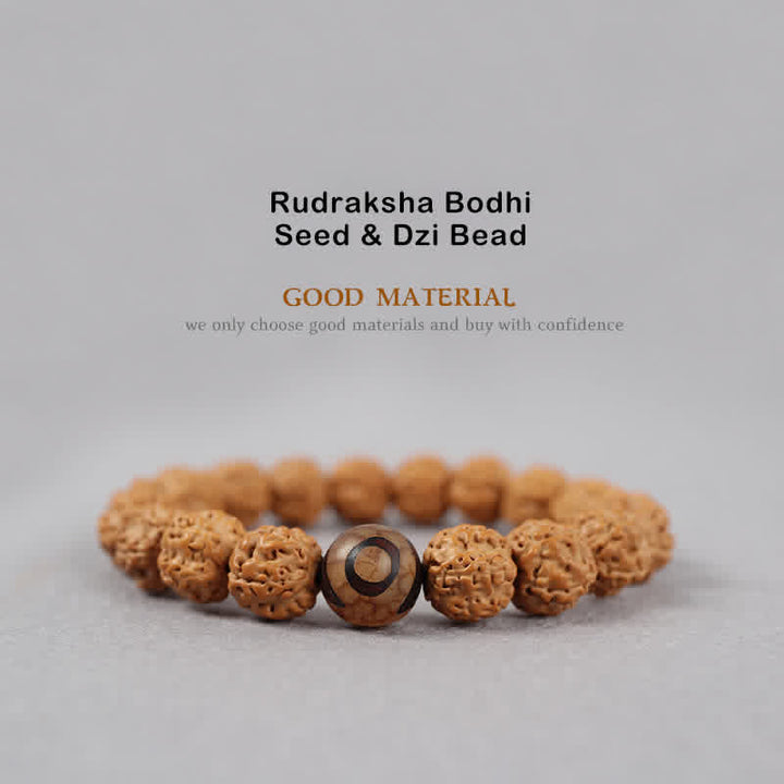 Buddha Stones Tíbet Rudraksha Bodhi Semilla Dzi Cuenta Ámbar Turquesa Pulsera de Riqueza