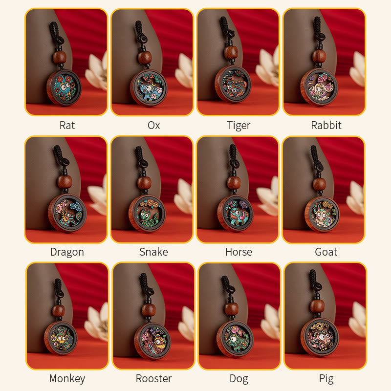Buddha Stones Año del Dragón Pintado a mano Zodíaco chino Palisandro Tallado Calma Llavero