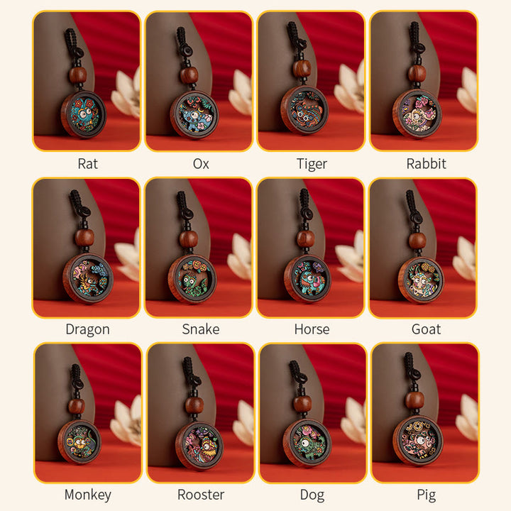 Buddha Stones Año del Dragón Pintado a mano Zodíaco chino Palisandro Tallado Calma Llavero