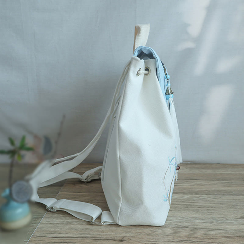 Mochila de lona de gran capacidad bordada hecha a mano con Buddha Stones