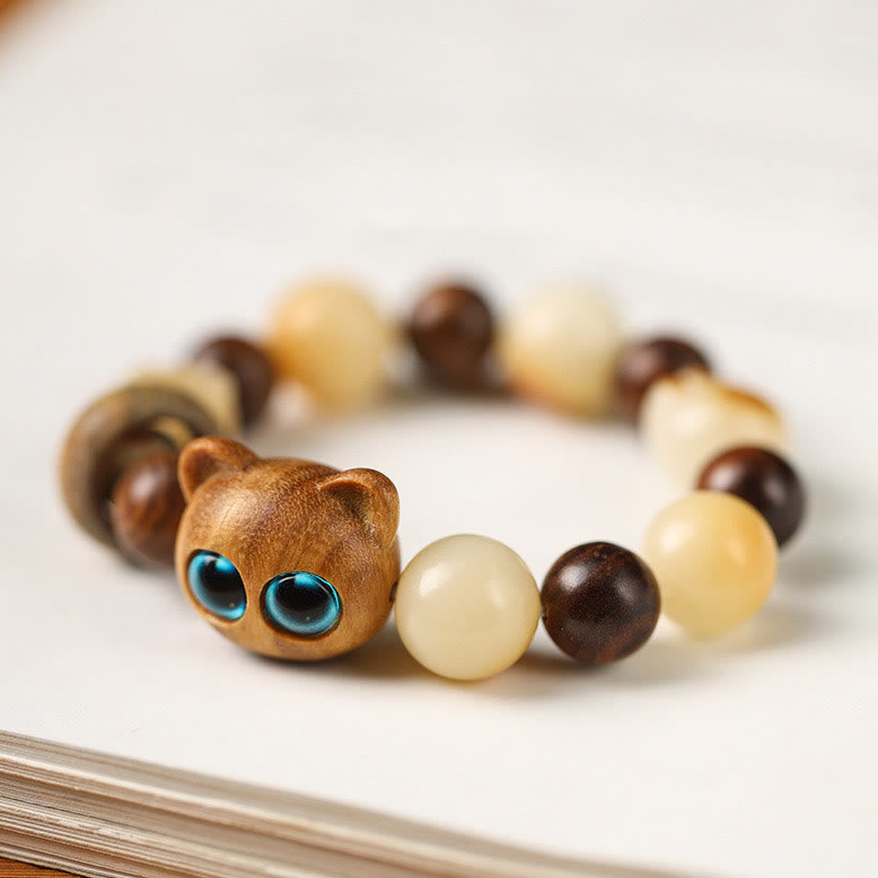 Pulsera de la paz con Buddha Stones, semilla de Bodhi Natural, sándalo, cabeza de gato bonita de la suerte, garra de pata - image 6