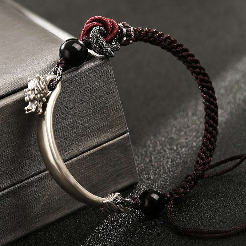 Pulsera trenzada hecha a mano con diseño de dragón auspicioso de plata de ley 925 con Buddha Stones - image 1