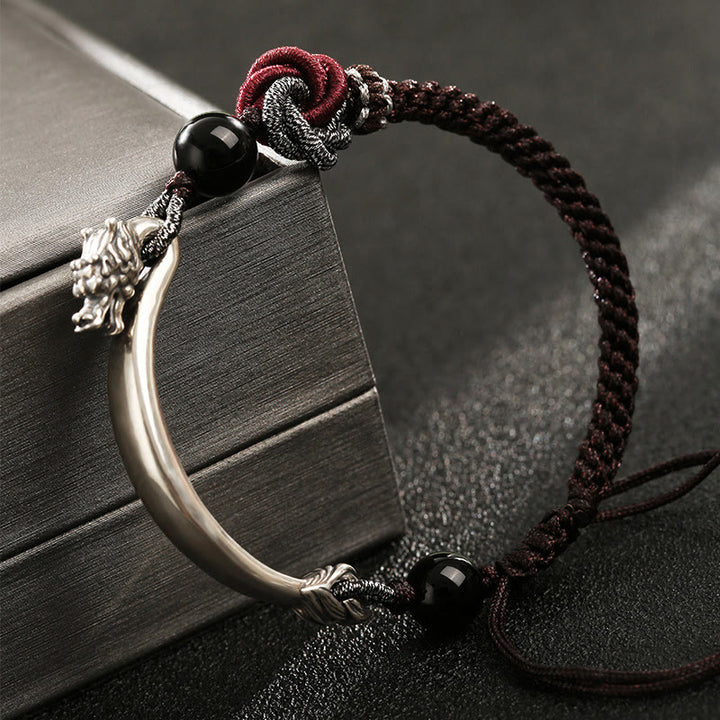 Pulsera trenzada hecha a mano con diseño de dragón auspicioso de plata de ley 925 con Buddha Stones - image 1
