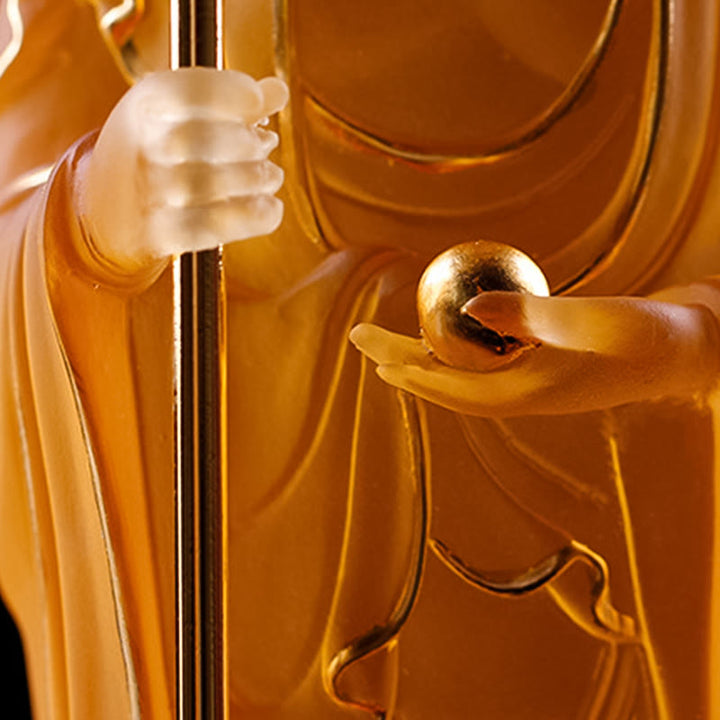 Buddha Stones hechas a mano, estatuilla de Bodhisattva Ksitigarbha, pieza de arte de cristal Liuli, estatua de serenidad, decoración del hogar - image 10