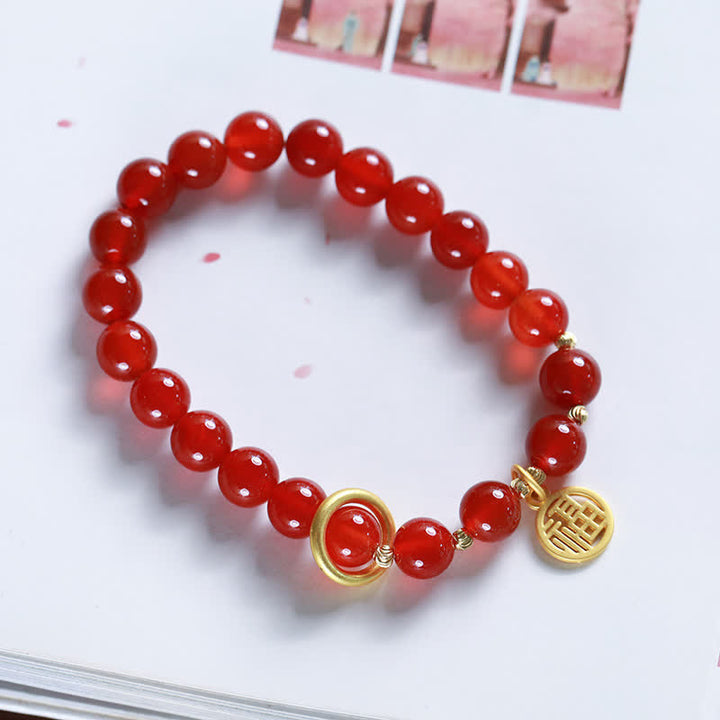 Pulsera de confianza con letras de bendición de ágata roja natural