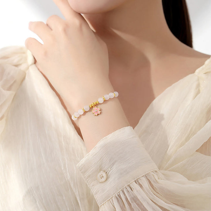 Pulsera de protección de flor de cerezo de jade blanco hetiano de plata de ley 925 con Buddha Stones - image 2