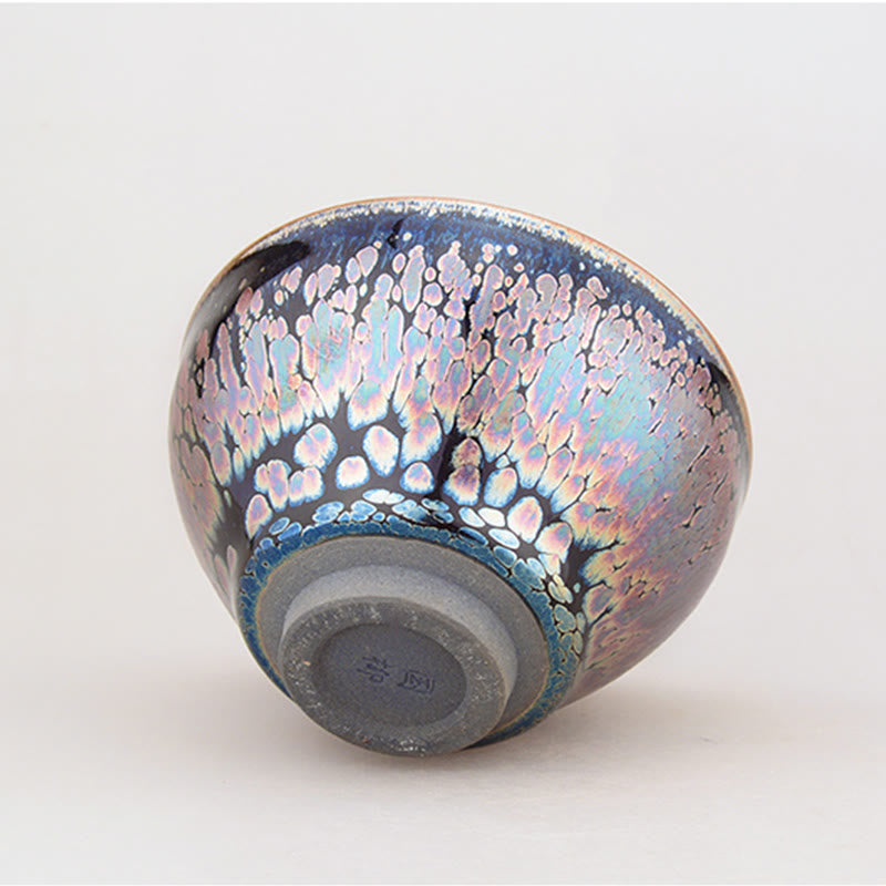 Taza de té de cerámica china Jianzhan, diseño de planta suculenta hecha a mano con Buddha Stones, taza de té Tenmoku Kung Fu