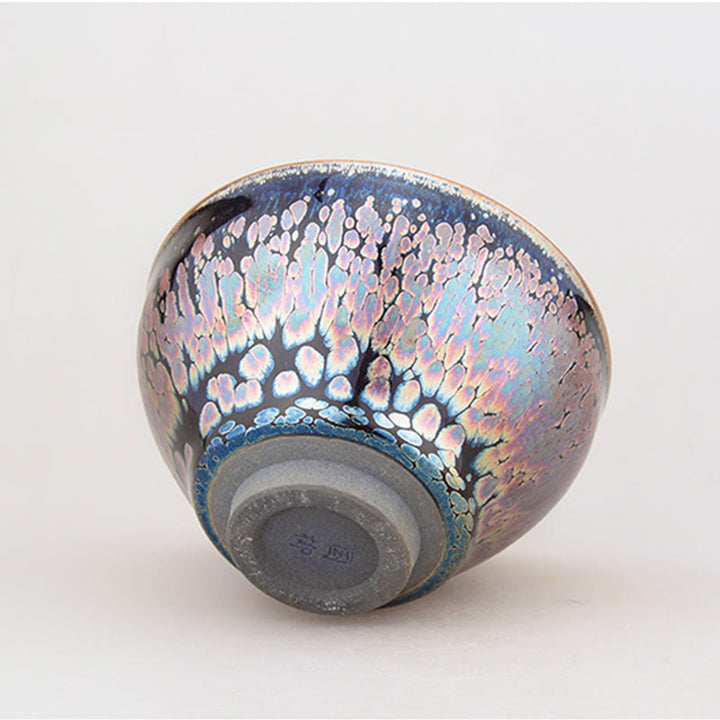 Taza de té de cerámica china Jianzhan, diseño de planta suculenta hecha a mano con Buddha Stones, taza de té Tenmoku Kung Fu