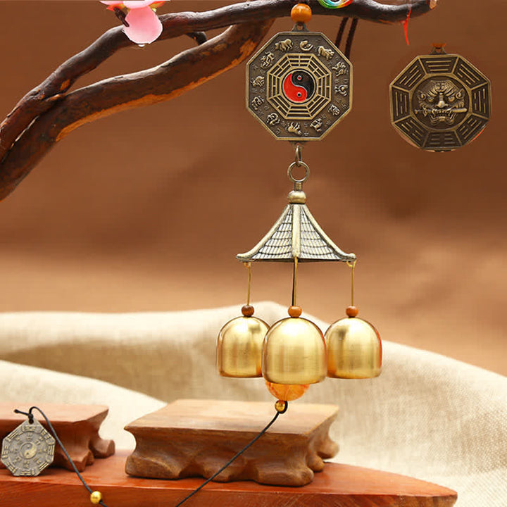 Feng Shui-moneda de cobre, pez Koi, Bagua Kirin, campana de viento, decoración colgante de pared de la suerte - Bagua colorido - image 3