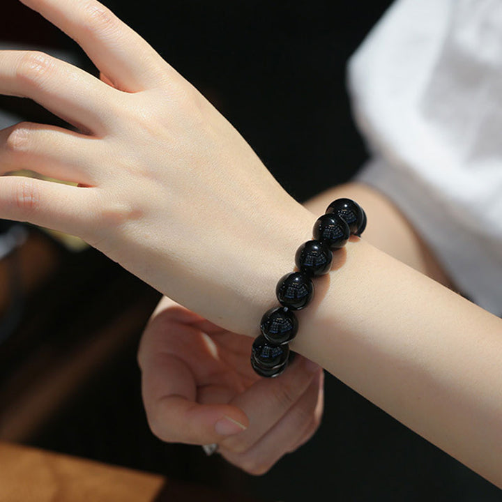 Pulsera de la fortuna de ónix negro natural con Buddha Stones