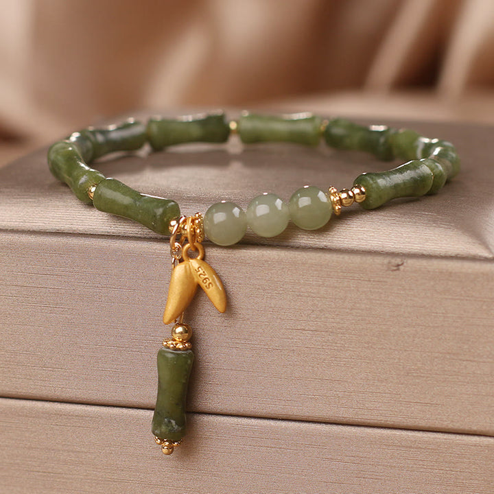 Pulsera de la suerte de la riqueza del patrón de la hoja de jade de bambú verde de las Buddha Stones