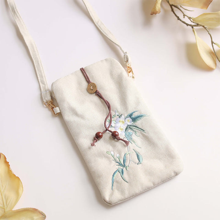 Buddha Stones, pequeñas flores bordadas, bolso de hombro, bolso para teléfono móvil, 11*20cm