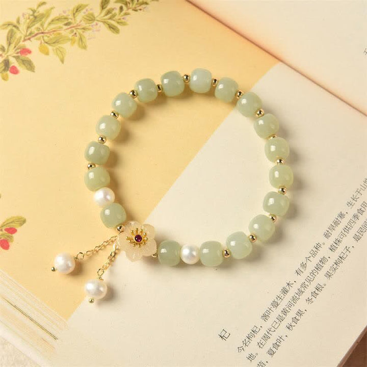 Pulsera de abundancia de felicidad con perlas de flor de jade hetiano