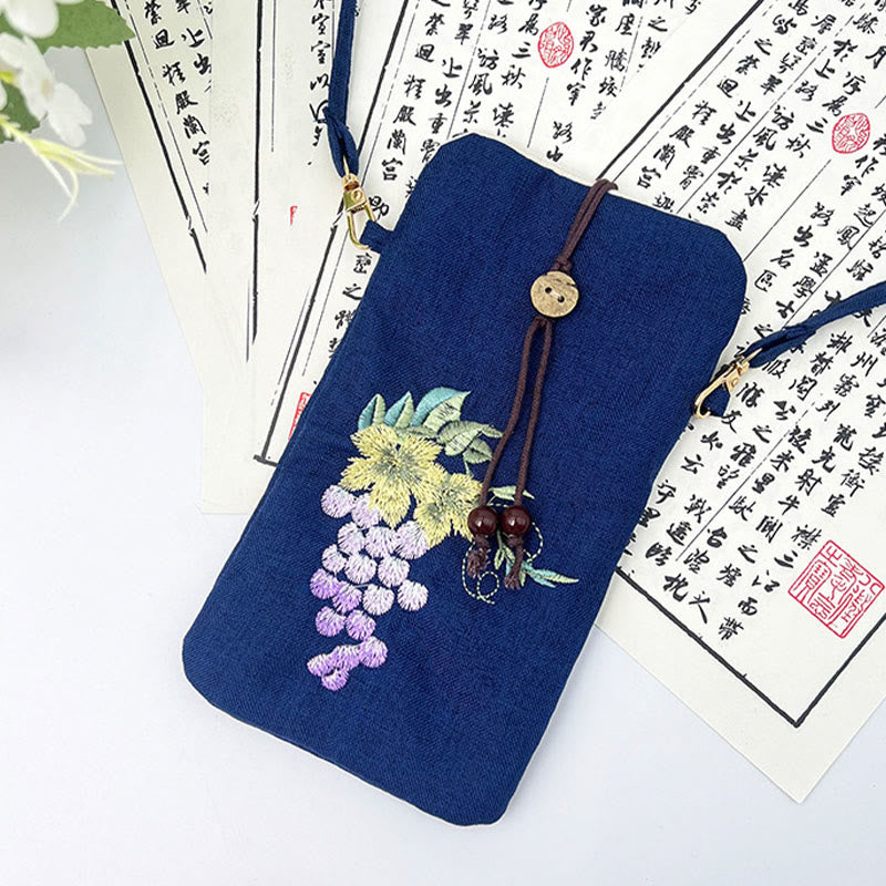 Buddha Stones, pequeñas flores bordadas, bolso de hombro, bolso para teléfono móvil, 11*20cm