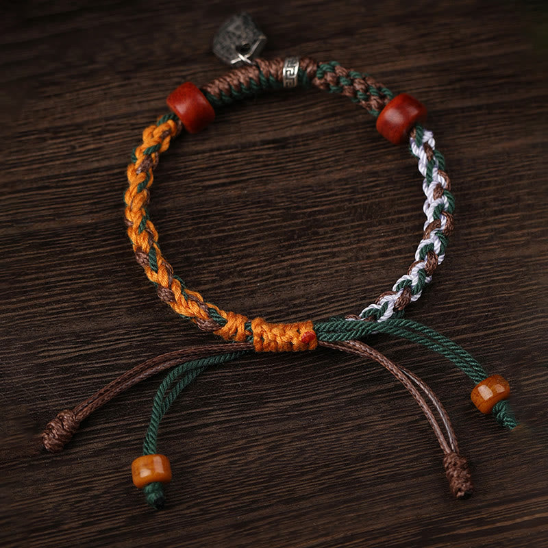 Pulsera trenzada de plata tibetana hecha a mano con Buddha Stones, Plata de Ley 925, Zakiram, diosa de la riqueza, protección de hueso de camello