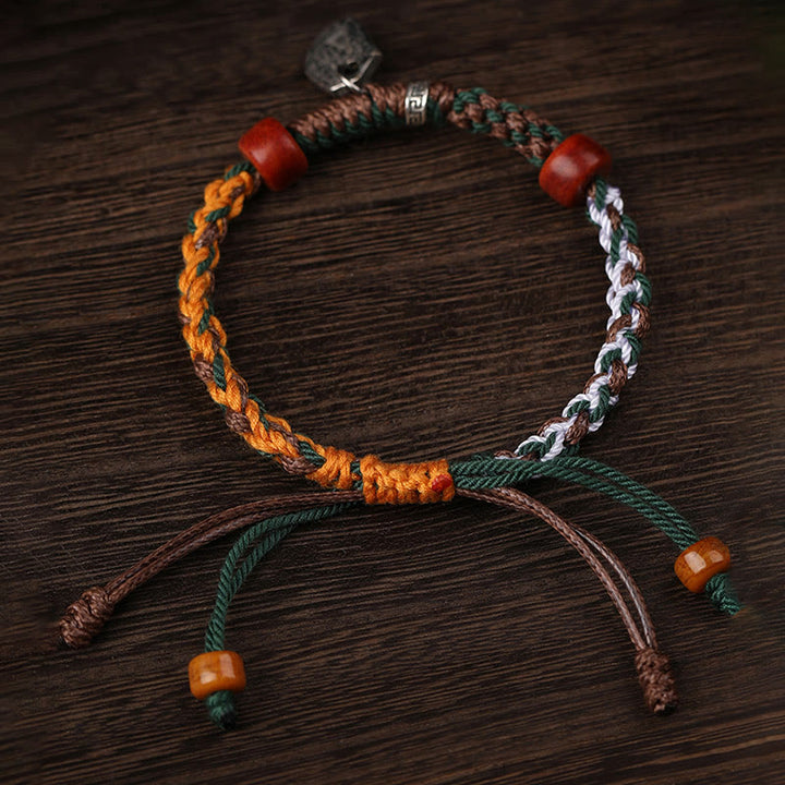 Pulsera trenzada de plata tibetana hecha a mano con Buddha Stones, Plata de Ley 925, Zakiram, diosa de la riqueza, protección de hueso de camello