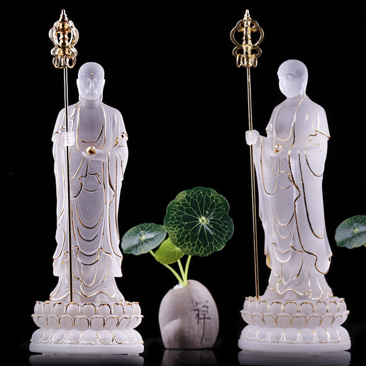 Buddha Stones hechas a mano, estatuilla de Bodhisattva Ksitigarbha, pieza de arte de cristal Liuli, estatua de serenidad, decoración del hogar - image 14