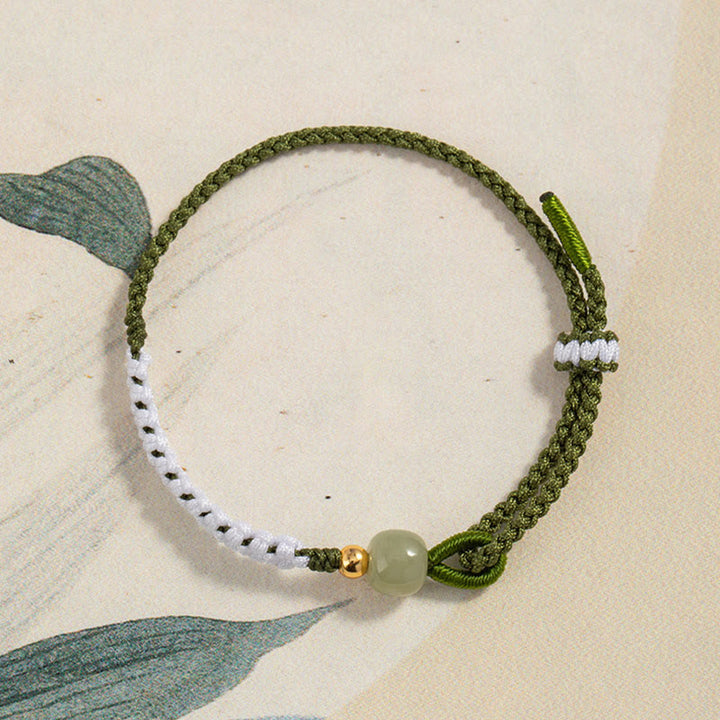Pulsera de cuerda trenzada de la suerte con cuentas de jade hetiano de plata de ley 925 con Buddha Stones