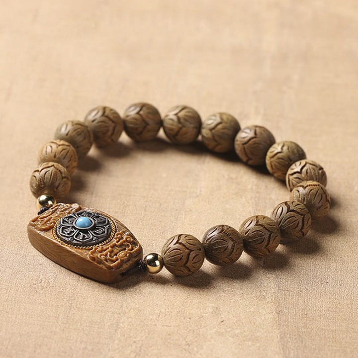 Buddha Stones Sándalo Verde Madera de Ébano Sándalo Om Mani Padme Hum Pulsera Calmante