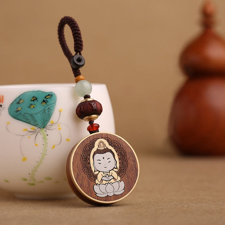 Buddha Stones, madera de ébano, palisandro, Buda Avalokitesvara Om Mani Padme Hum Balance, decoración para llavero de coche