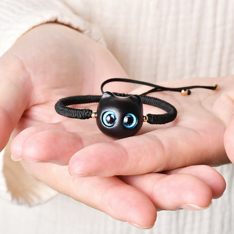 Pulsera trenzada con nudo de King Kong de la paz con patrón de cabeza de gato de madera de ébano con Buddha Stones - image 18
