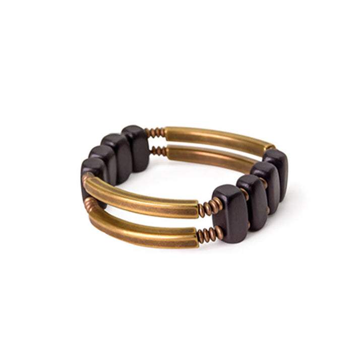 Pulsera de equilibrio de doble capa con Buddha Stones, madera de ébano tibetano, latón y cobre - image 12