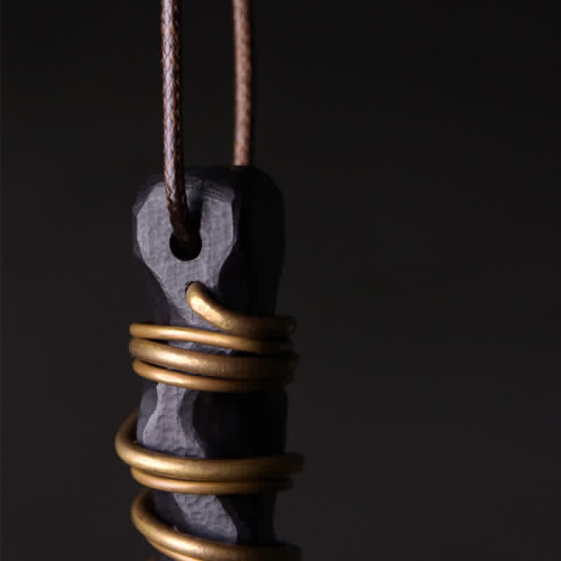 Colgante de collar con colgante de equilibrio de paz, madera de ébano tibetano y Buddha Stones , con detalles de latón y piedras de Buda. - image 4