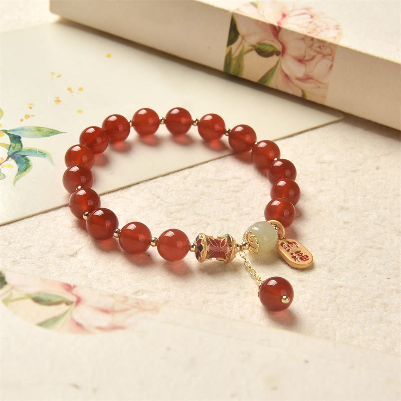 Pulsera con dije de bendición de la fortuna de confianza de Jade de ágata roja Natural