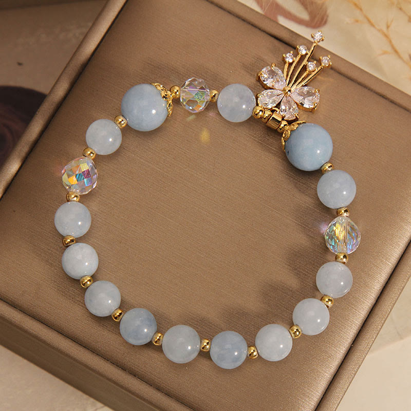 Pulsera con dije de mariposa y circonita curativa con cristal rosa aguamarina y Buddha Stones - image 6
