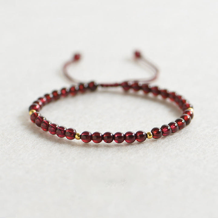 Pulsera de estabilidad con cuentas doradas y granate natural con Buddha Stones - Granate (circunferencia de la muñeca: 14-15 cm) - image 0